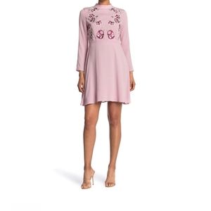 Nanette Lepore Mock Neck Embroidered Longsleeve Cocktail Dress